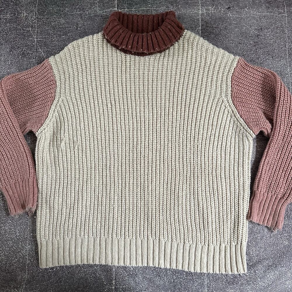 Marine Layer Cream, Rose and Maroon Turtleneck Sweater